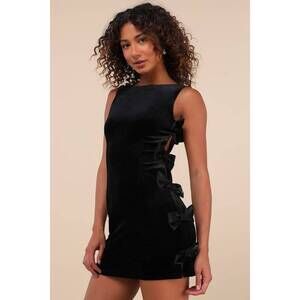 Lulus Posh Black Velvet Bow Mini Dress - Size l